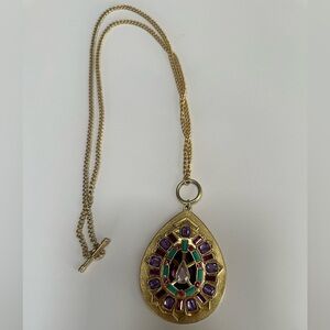 Park Lane Gold Tone Grandeur Purple Rhinestone Teardrop Pendant Necklace